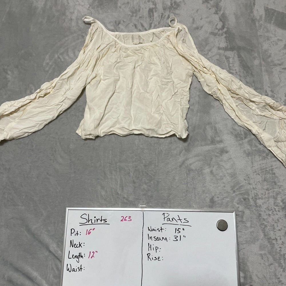 LA Hearts Spaghetti Strap Cropped Long Sleeve Tee Shirt Small White Bohemian - Picture 4 of 6